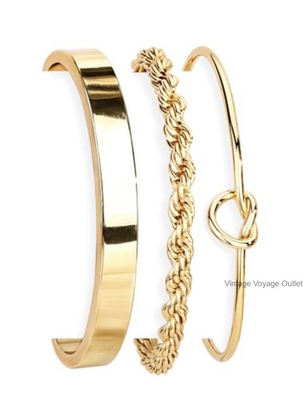 Sterling Silver & Gold Plated Bracelet Set, 3pc Adjustable Cuff Bangle Stack